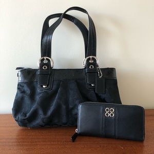 Black Shoulder Bag with Matching Leather Wallet